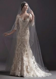 Mermaid Wedding Dress na may Ivory Lace Sleeve