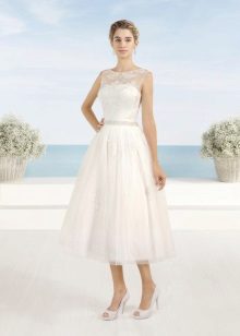 Midi Wedding Dress na may masarap na Sayaw