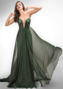 Green sexy evening dress na may malalim na neckline