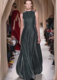 Gray velvet dress in minimalism style