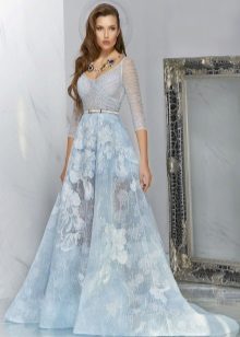 asul na translucent evening dress