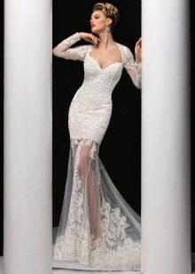 Mermaid wedding dress na may isang transparent na palda
