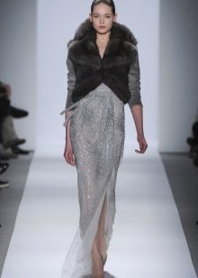 Black fur fur sa grey dress