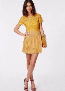 Mustard dress na may top lace