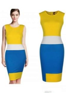 Mustard dress na may asul