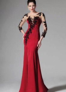 Crimson dress na may itim na puntas