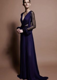 Maitim na asul na chiffon dress