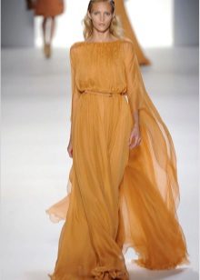 Chiffon dress na may mahabang sleeves