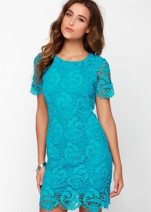 Maikling guipure dress ng kulay ng navy