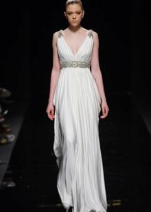 White Greek dress with drapery and rhinestones