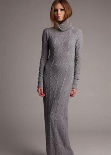 Knitted long dress in the floor