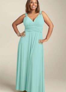 Long light turquoise dress sa estilo ng Griyego para sa buong