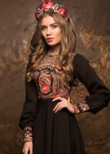 Brown na damit sa istilong Russian na may kokoshnik