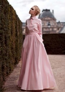 pink dress with long sleeves to the floor