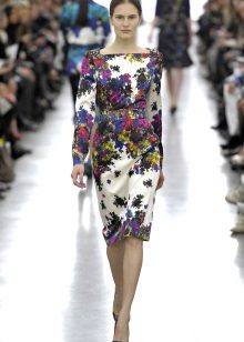 Straight silk dress with floral print