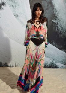 Summer colored silk dress to the floor