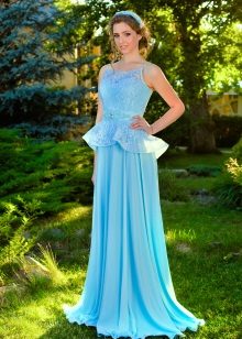Blue silk dress with lace