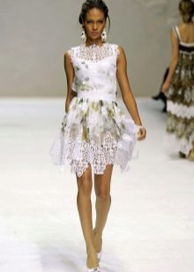 White dress with print and lace