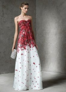 White dress na may burgundy print