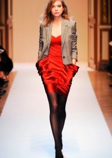 Cherry dress na may grey jacket