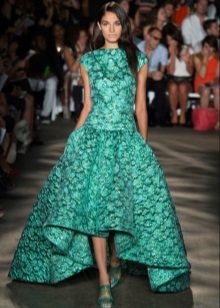 A-silhouette green lace dress short front long back