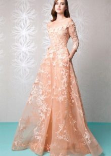 Peach closed lace dress