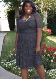 Grey lacy office dress para sa full