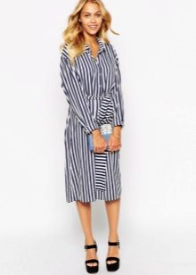 Black at White Striped Shirt Dress