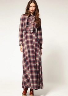Long ruffled plaid dress shirt