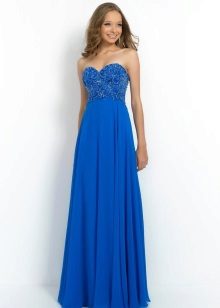 Blue dress na may mataas na baywang
