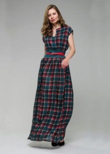 Long dress green at red check