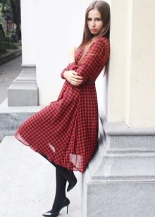 Pula at itim na check chiffon dress