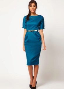 Blue dress sa estilo ng isang bagong bow na may lapis palda