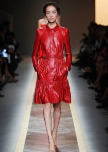 Red leather shirt dress
