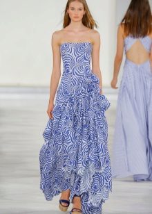 White at blue strapless dress