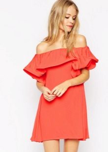 Dress, suede strapless na may ruffles sa bodice para sa figure Triangle
