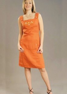 Orange dress-dress mula sa lino