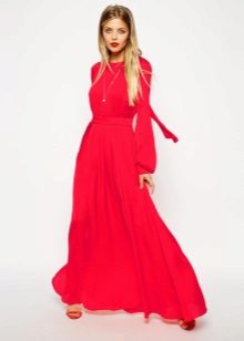 Red dress na may sleeves