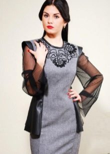 tweed dress na may chiffon sleeves