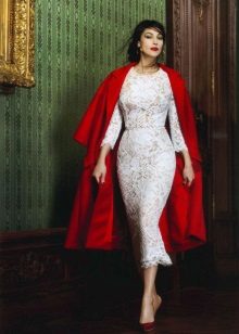 Red coat sa midi lace dress