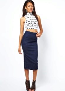 Knitted blue skirt with a high waist