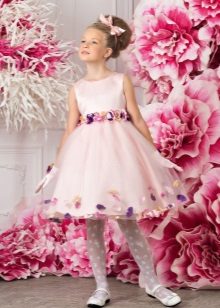 Mga kulay rosas na short graduation dress sa kindergarten