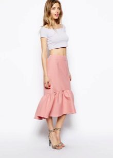 Pink asymmetric skirt with frill