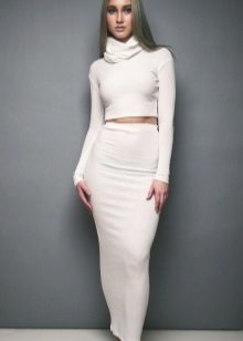 Long knitted lapis palda sa kumbinasyon na may isang maikling turtleneck