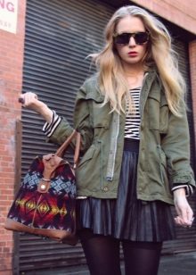 Leather skirt sun combined fabric park