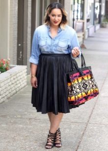 Leather skirt sun midi length for full girls