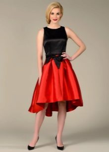 red silk midi skirt