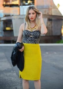 bright pencil skirt in combination with top