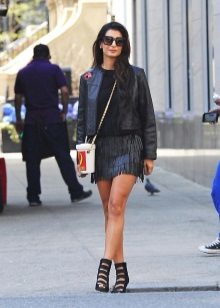 Black leather skirt with fringe