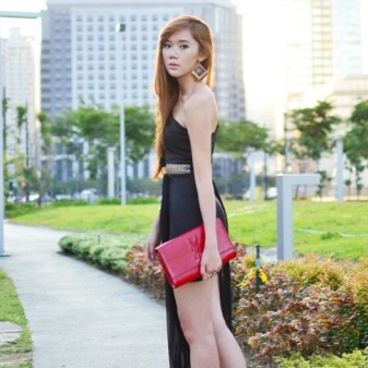 Handbag-sobre sa asymmetrical dress